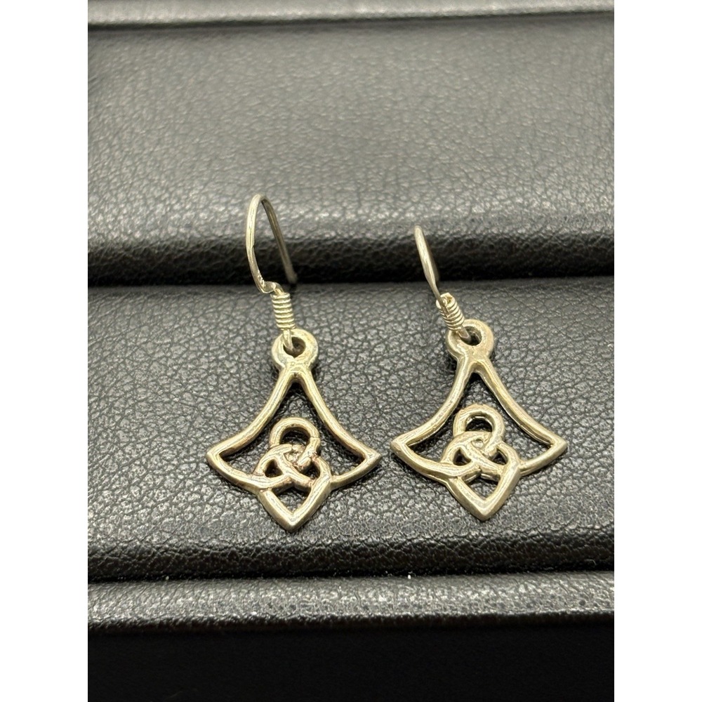 Sterling Silver Celtic Tulip Dangle Earrings 925 E11